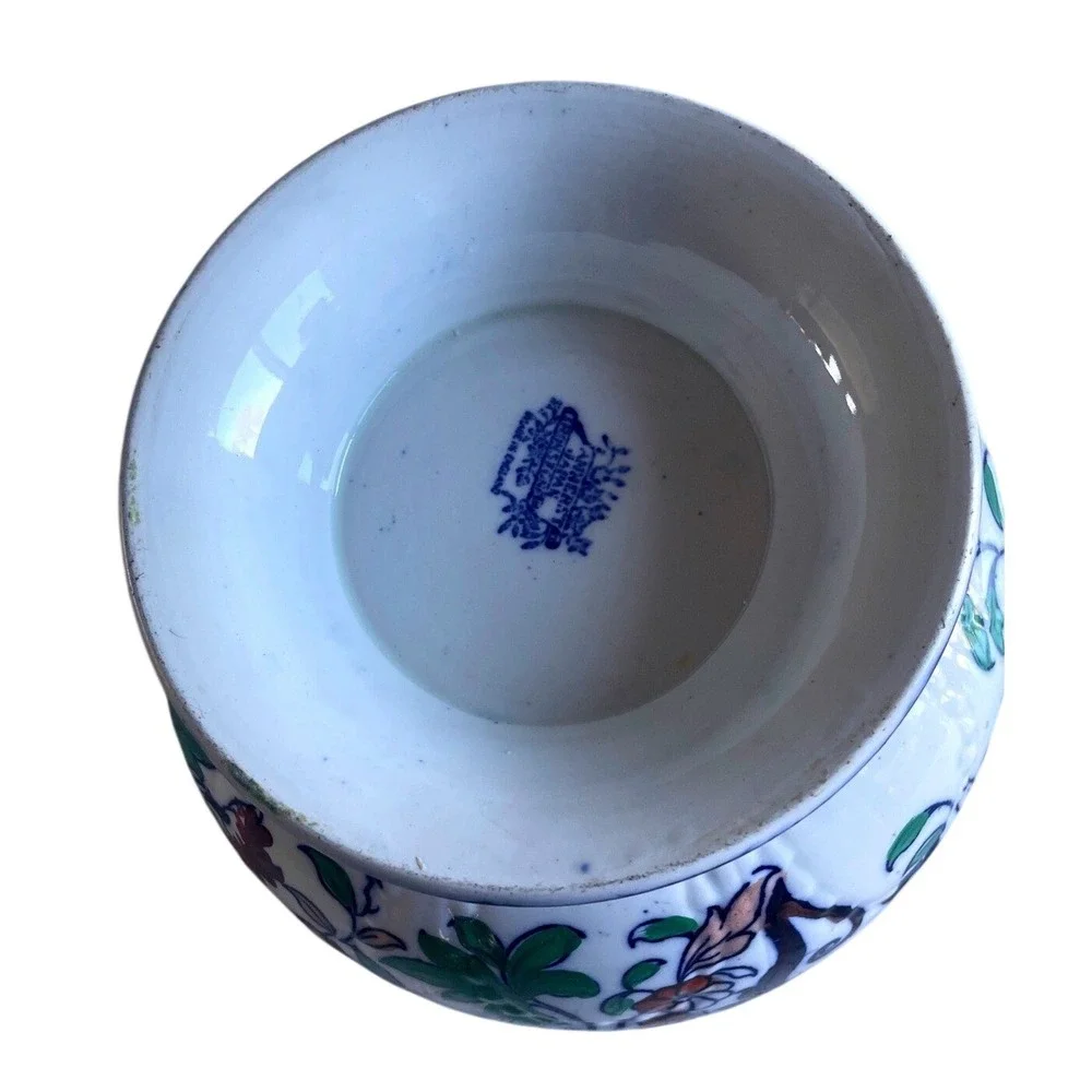 Antique 1800s Amherst Japan Ironstone Pedestal Bowl Imari Inspired Pattern White